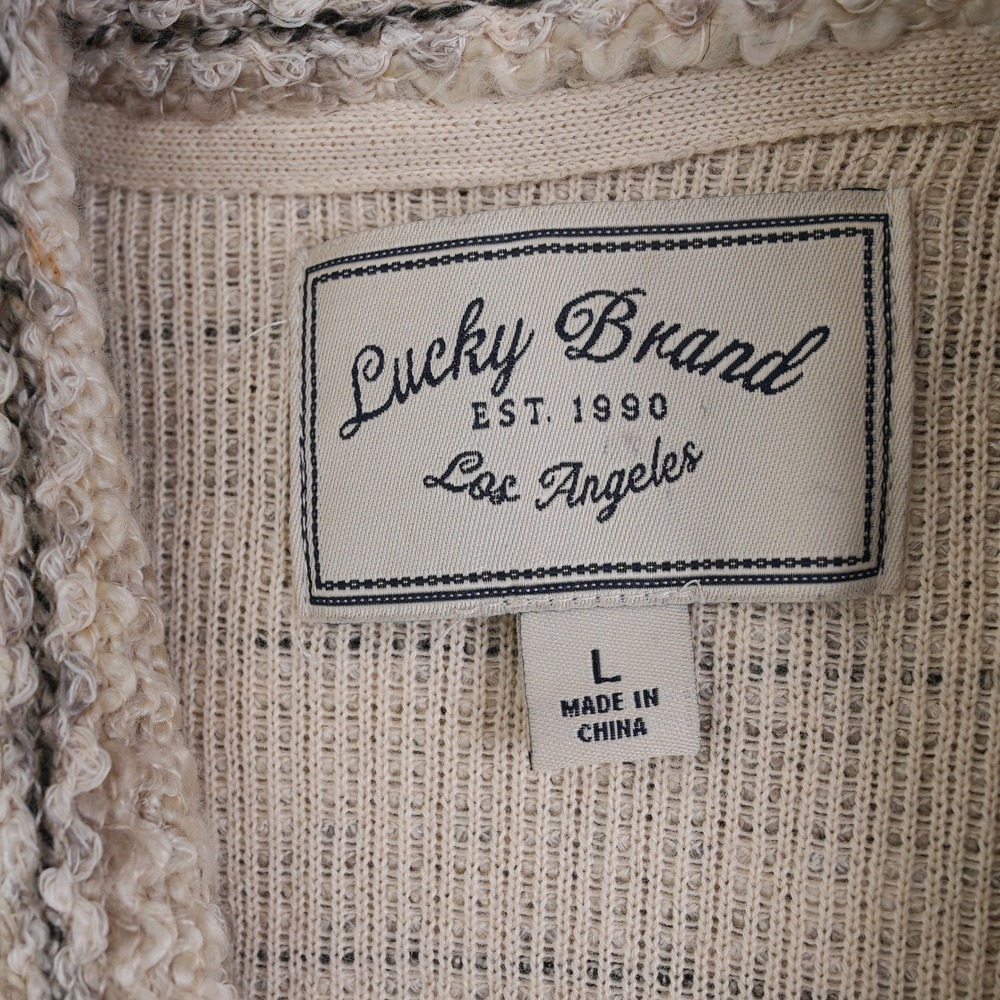 Lucky Brand Womens Cream Beige Striped Textured Knit Moto Jacket Size L Large - Picture 4 of 9
